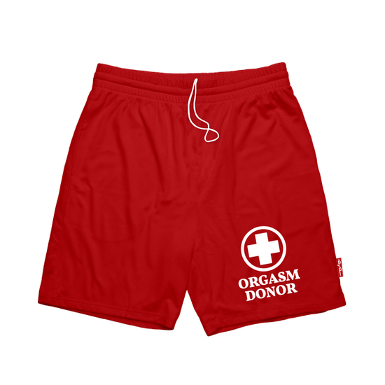 Orgasm Donor Red Shorts