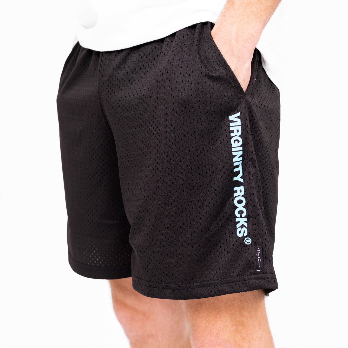 Virginity Rocks Registered Black Mesh Shorts – Danny Duncan