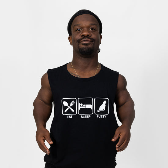 Load image into Gallery viewer, Eat Sleep Pussy Black Sleeveless Tank

