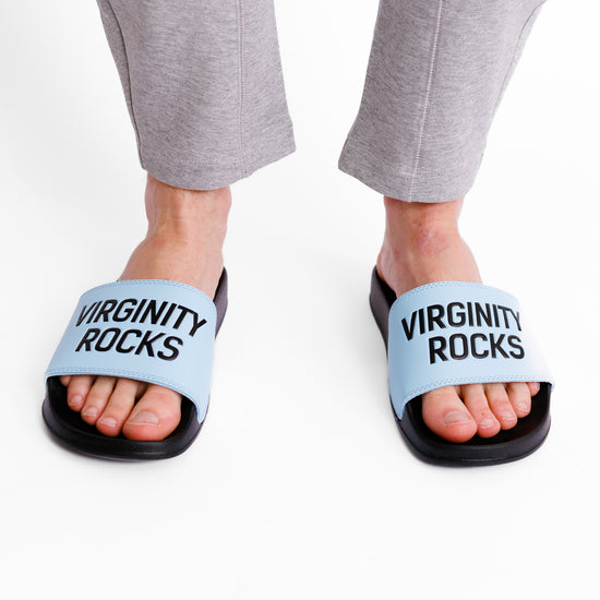 Virginity Rocks Black/Light Blue Slides