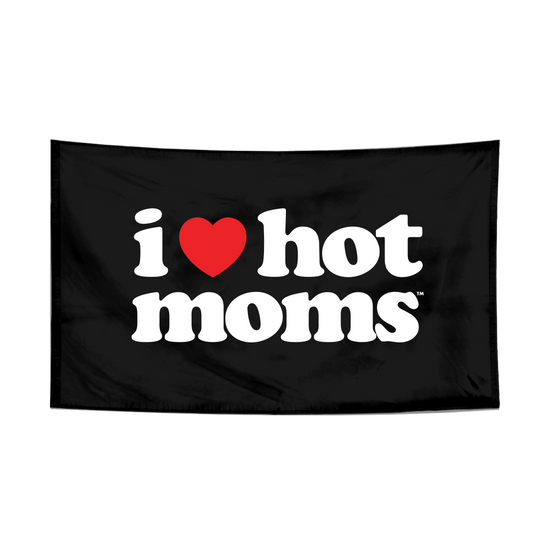 I Heart Hot Moms Black Wall Flag