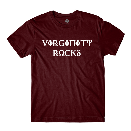 Virginity Rocks Greek Maroon Tee