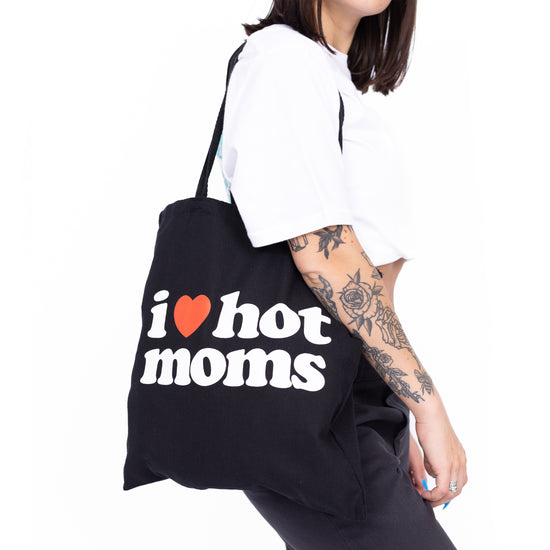 Load image into Gallery viewer, I Heart Hot Moms Black Tote Bag
