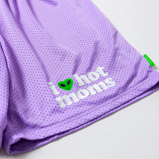 Load image into Gallery viewer, I Heart Hot Moms Alien Lavender Mesh Shorts
