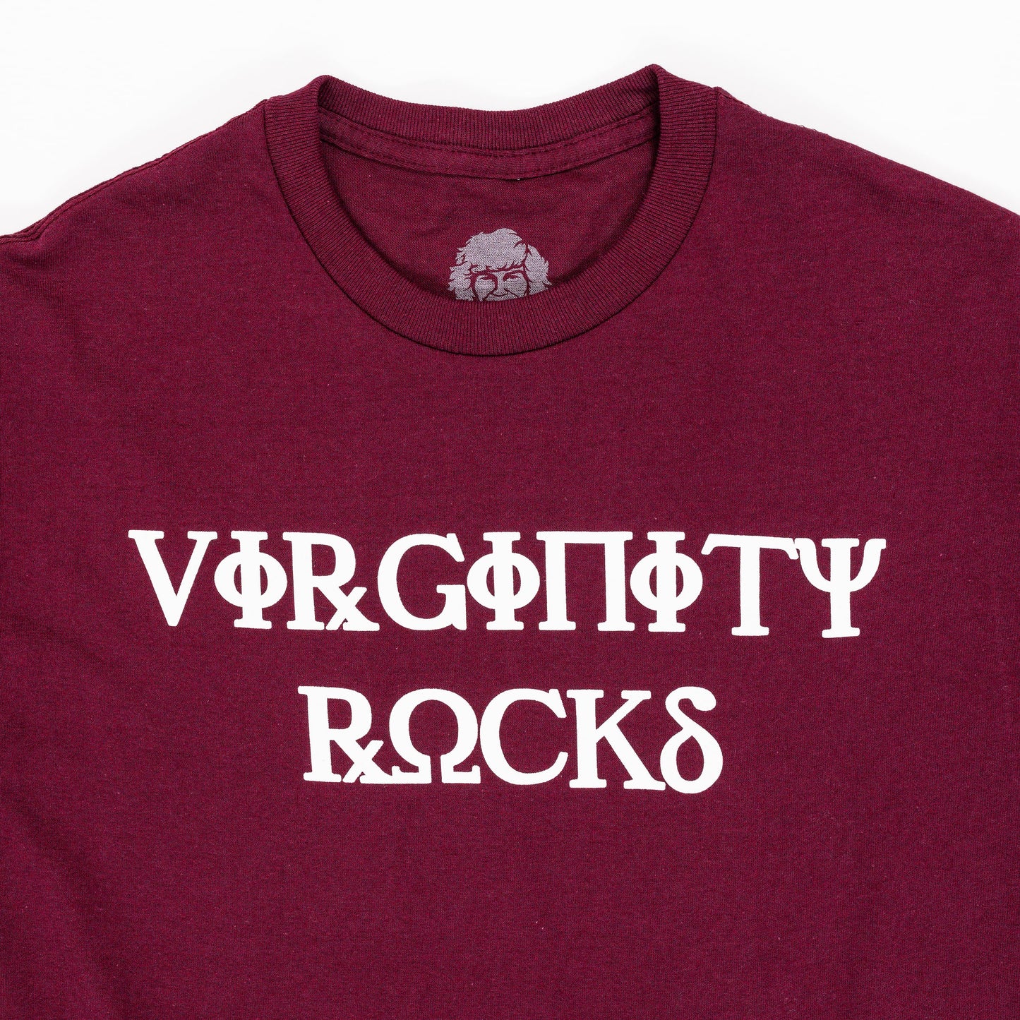 Virginity Rocks Greek Maroon Tee