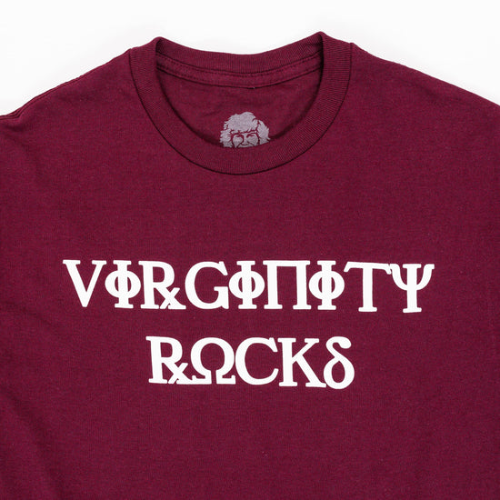 Virginity Rocks Greek Maroon Tee