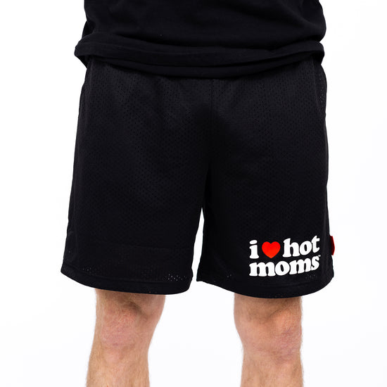 I Heart Hot Moms Black Mesh Shorts