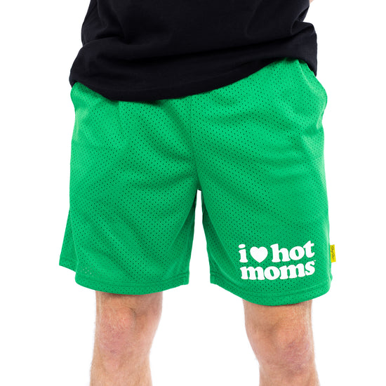 I Heart Hot Moms Green Mesh Shorts