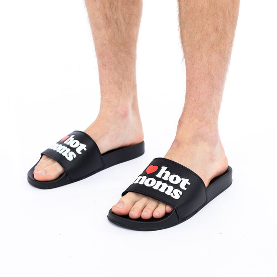 Load image into Gallery viewer, I Heart Hot Moms Black Slides
