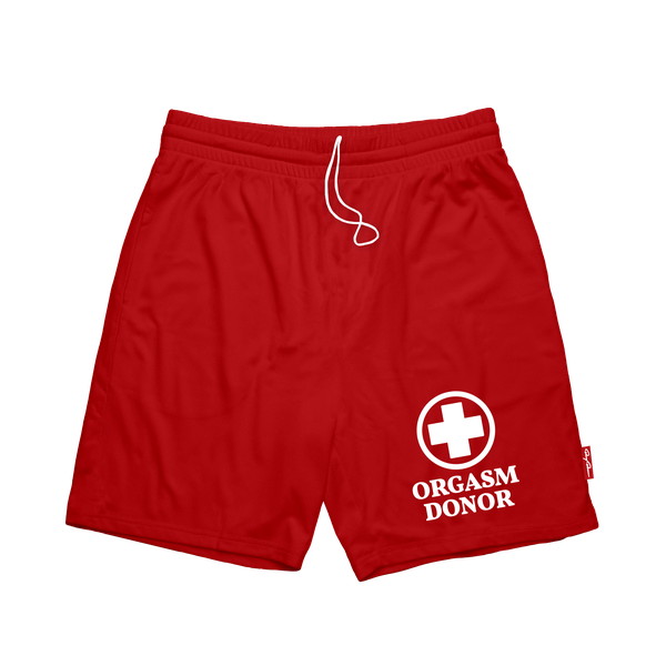 Orgasm Donor Red Shorts