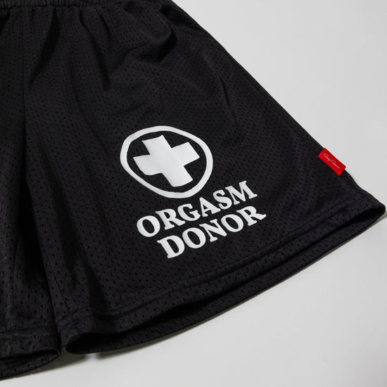 Load image into Gallery viewer, Orgasm Donor Black Mesh Shorts
