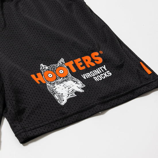 Load image into Gallery viewer, Virginity Rocks x Hooters Black Mesh Shorts
