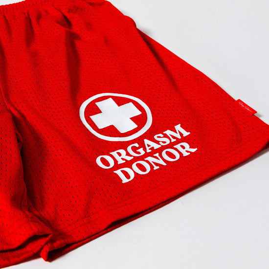 Orgasm Donor Red Shorts