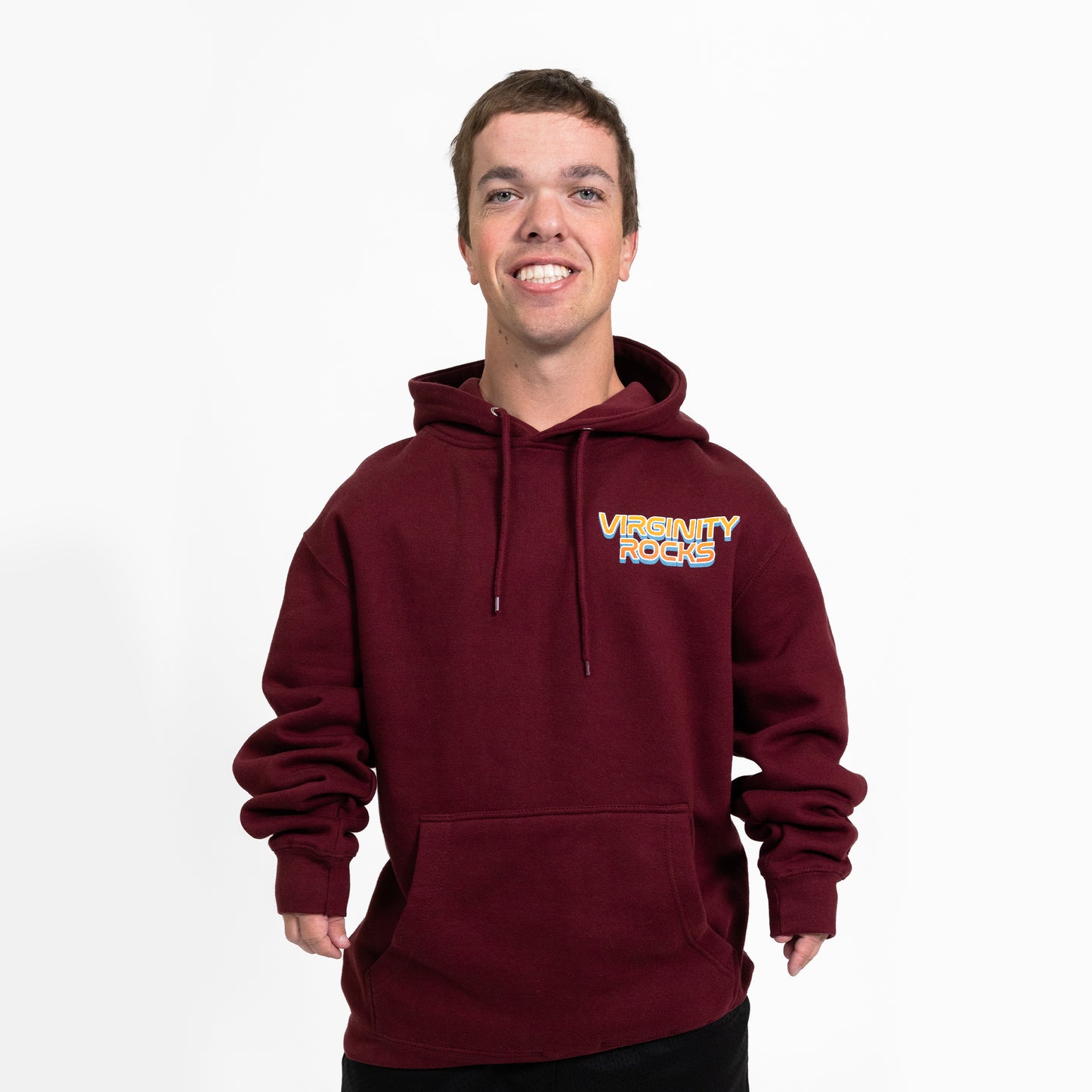 Virginity rocks top hoodie maroon