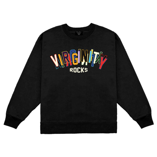 Virginity Rocks Stacked Black Crewneck
