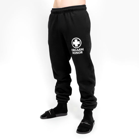 Load image into Gallery viewer, Orgasm Donor Black Sweatpants
