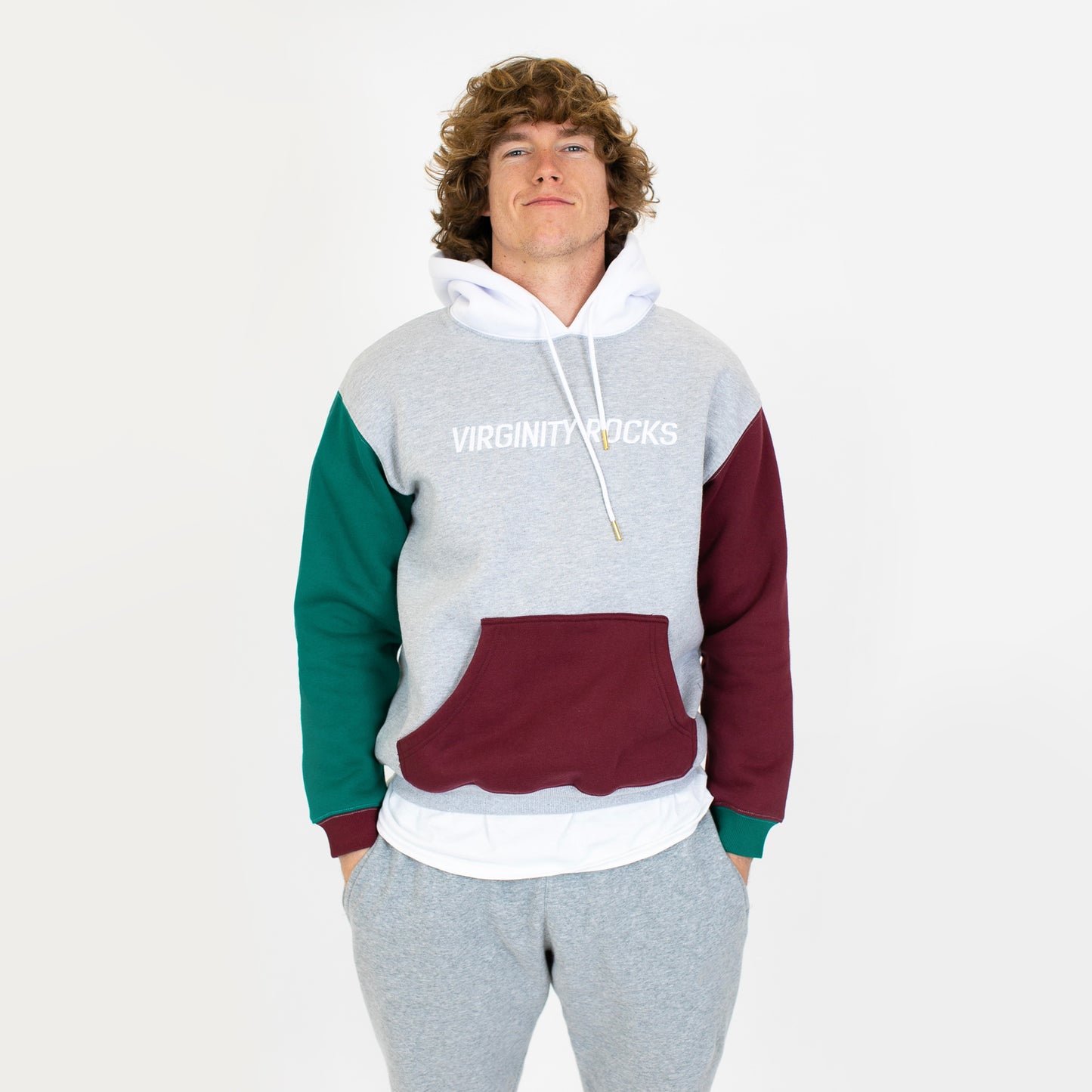 Virginity Rocks Color Block Grey Hoodie