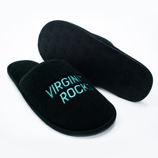 Load image into Gallery viewer, Virginity Rocks Black Slippers
