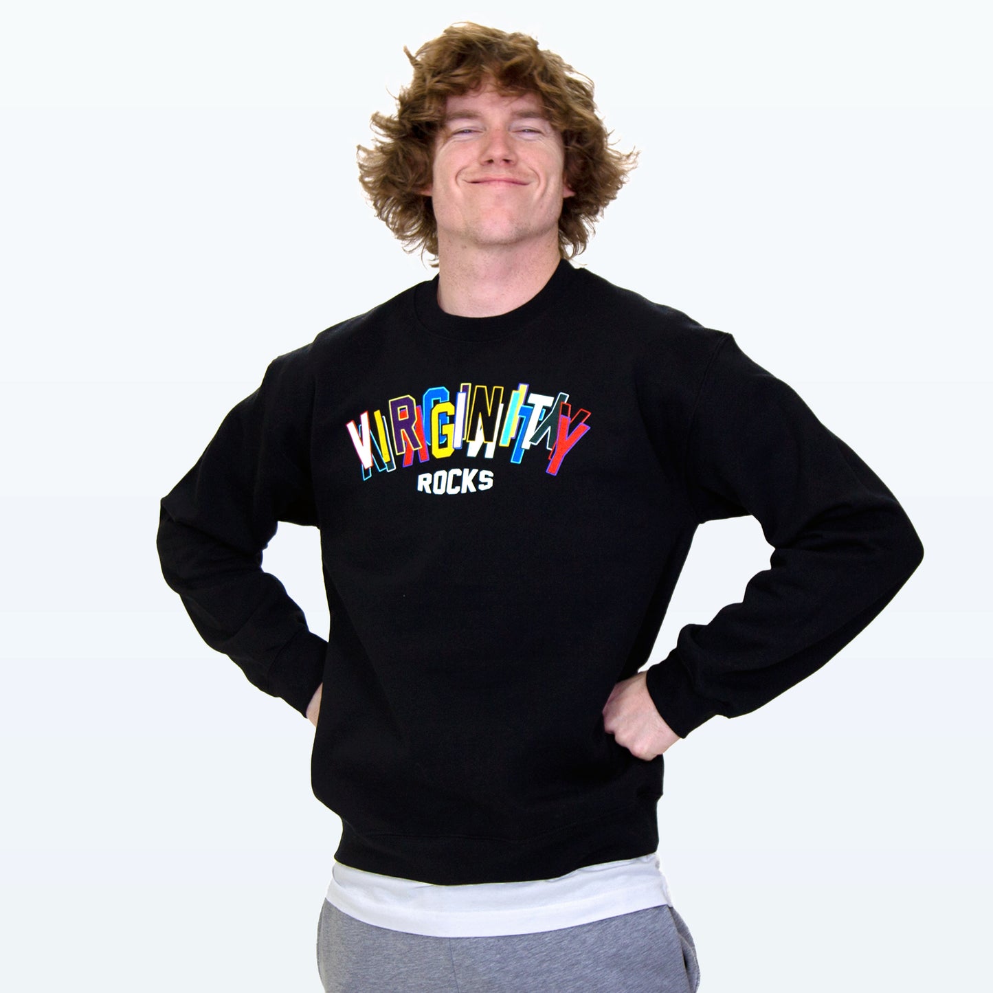 Virginity Rocks Stacked Black Crewneck