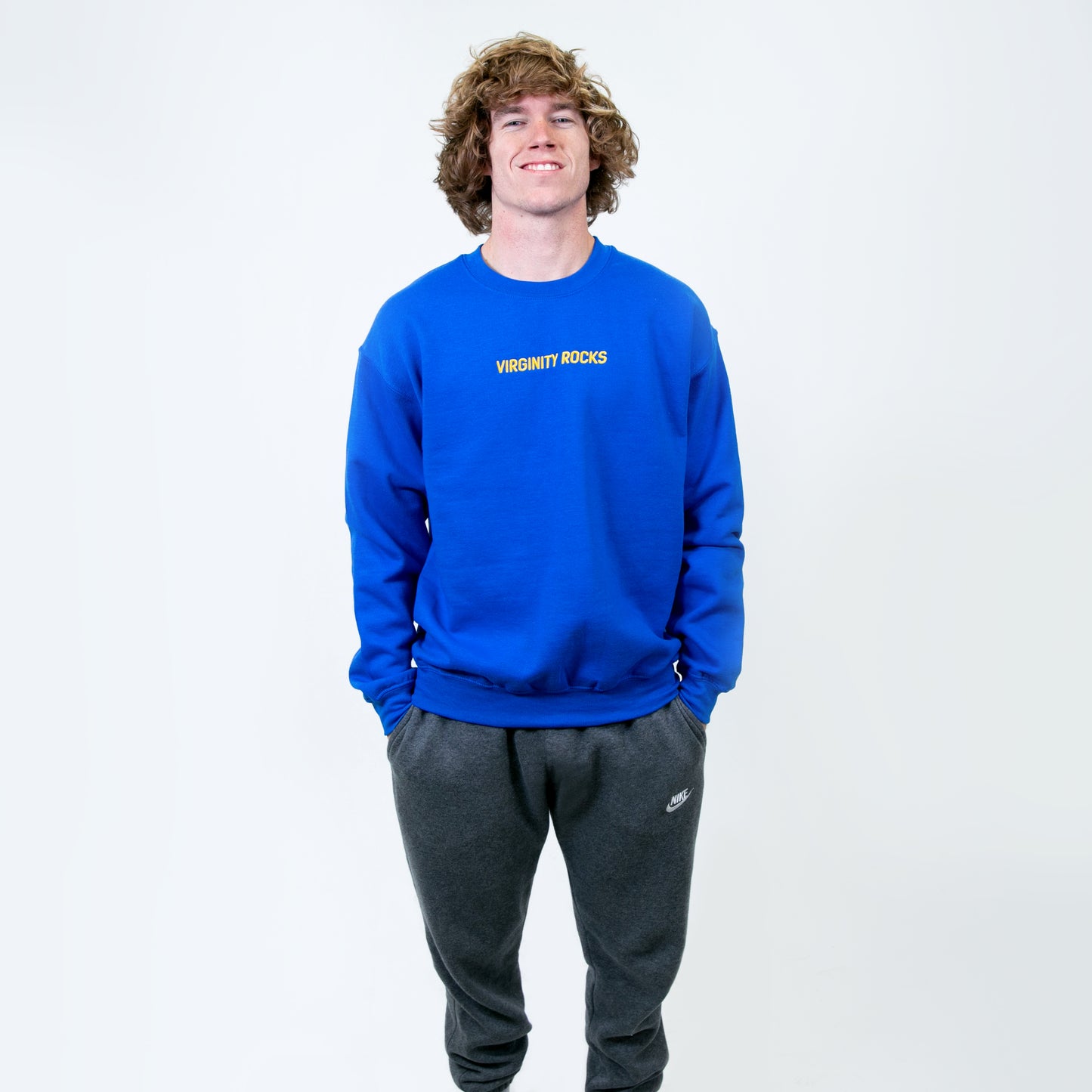 Virginity Rocks Embroidered Royal Blue Crewneck