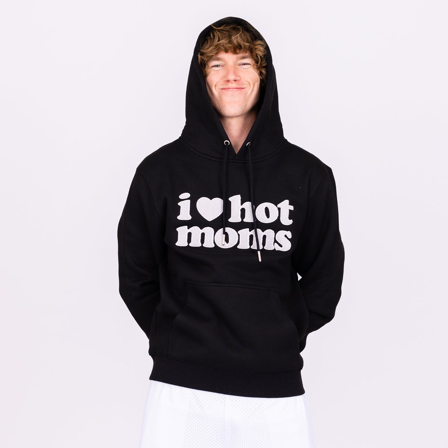 I Heart Hot Moms Chenille Black Hoodie