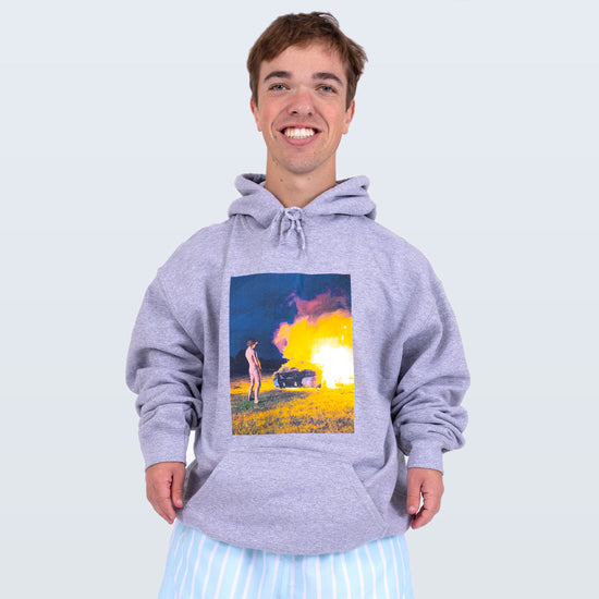 Burning Car Grey Hoodie