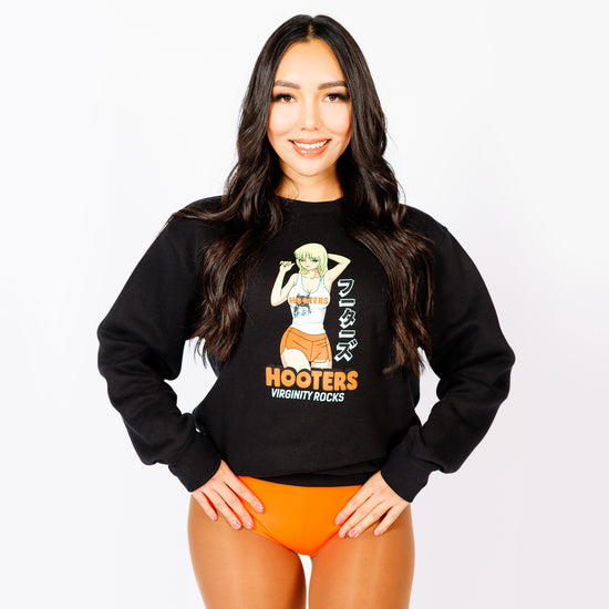 Anime Hooters Girl Black Crewneck