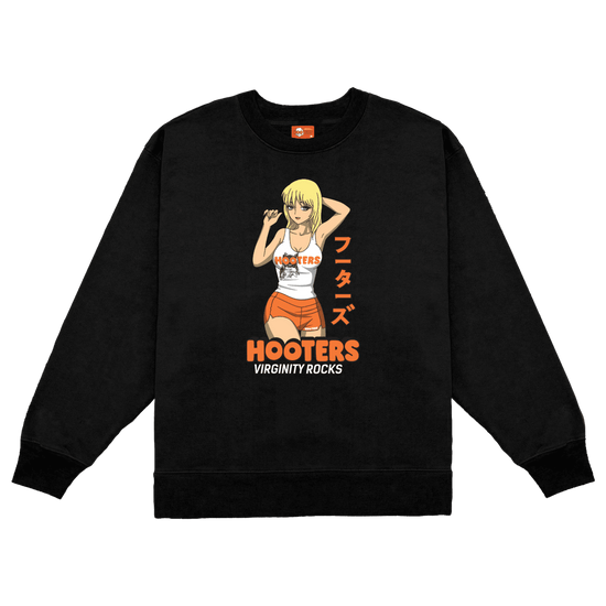 Anime Hooters Girl Black Crewneck