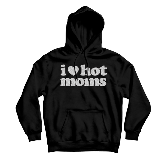 I Heart Hot Moms Chenille Black Hoodie