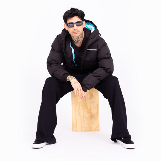 Load image into Gallery viewer, Virginity Rocks Registered Black Puffer Jacket
