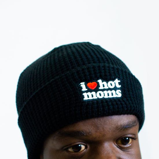 I Heart Hot Moms Black Knit Beanie