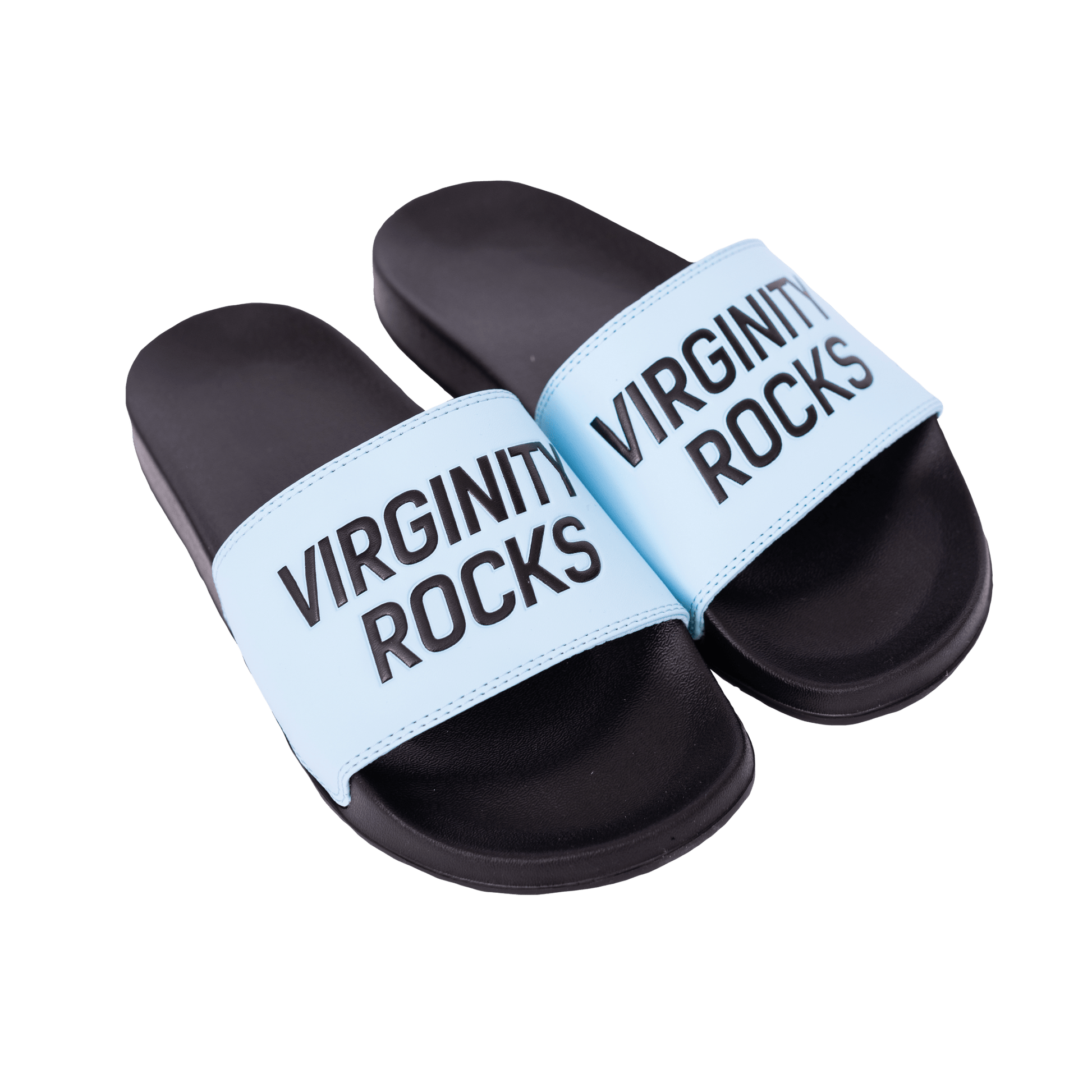 Virginity Rocks Black/Light Blue Slides - Danny Duncan