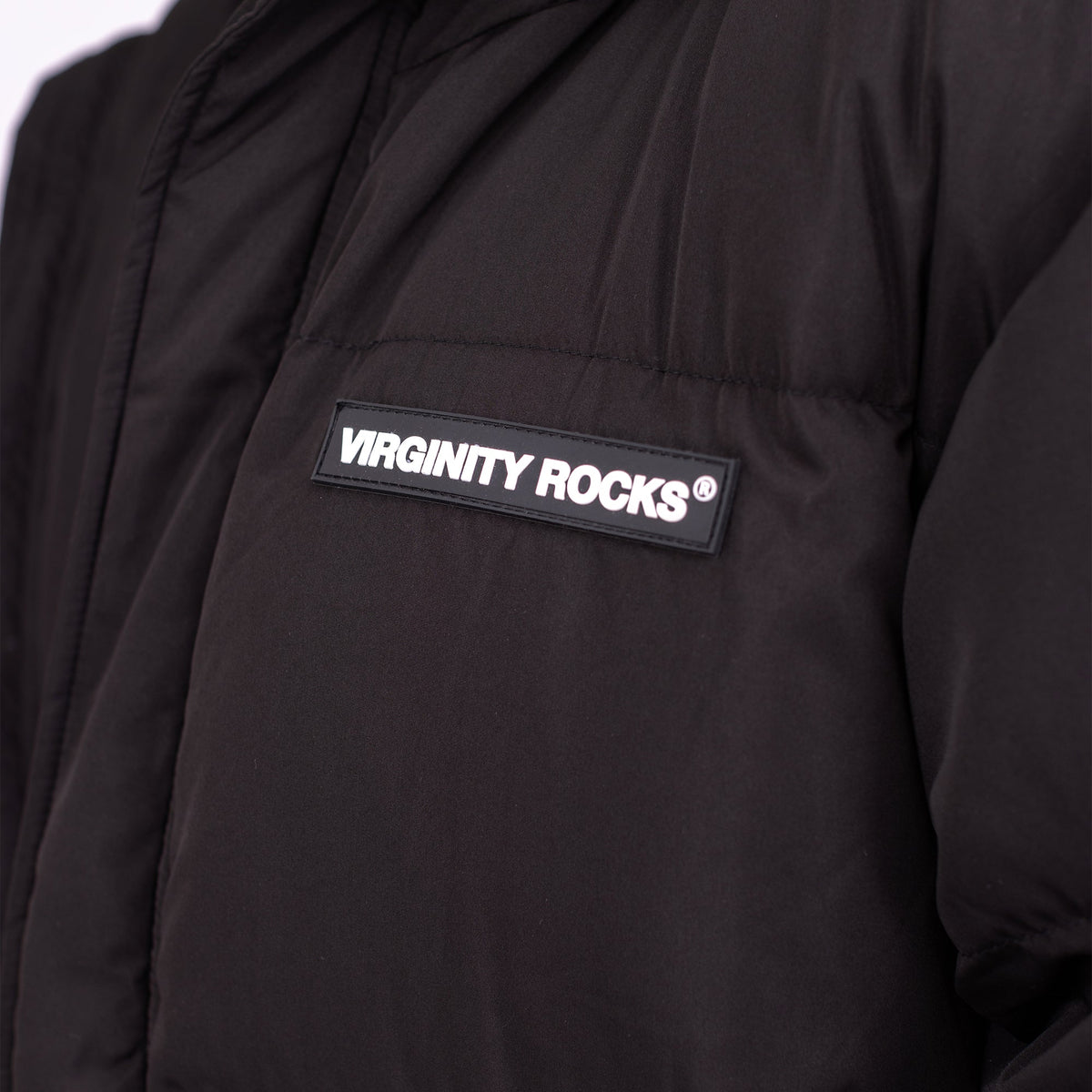 Virginity Rocks Registered Black Puffer Jacket – Danny Duncan